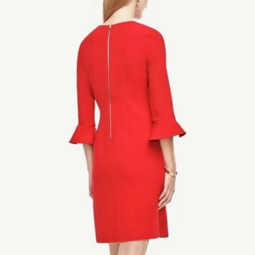 Ann Taylor 3/4 Ruffle Fluted Sleeve Dress with Back Exposed Zipper